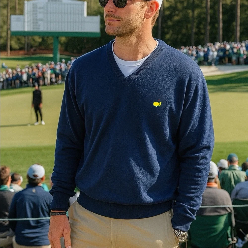 Masters Clubhouse Collection Silk Cashmere Blend V Neck Golf Sweater - Picture 1 of 4